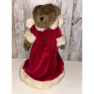 Boyds Bear Holly Teddy Beary Angel Christmas Tree Topper Red Velvet Coat 13"